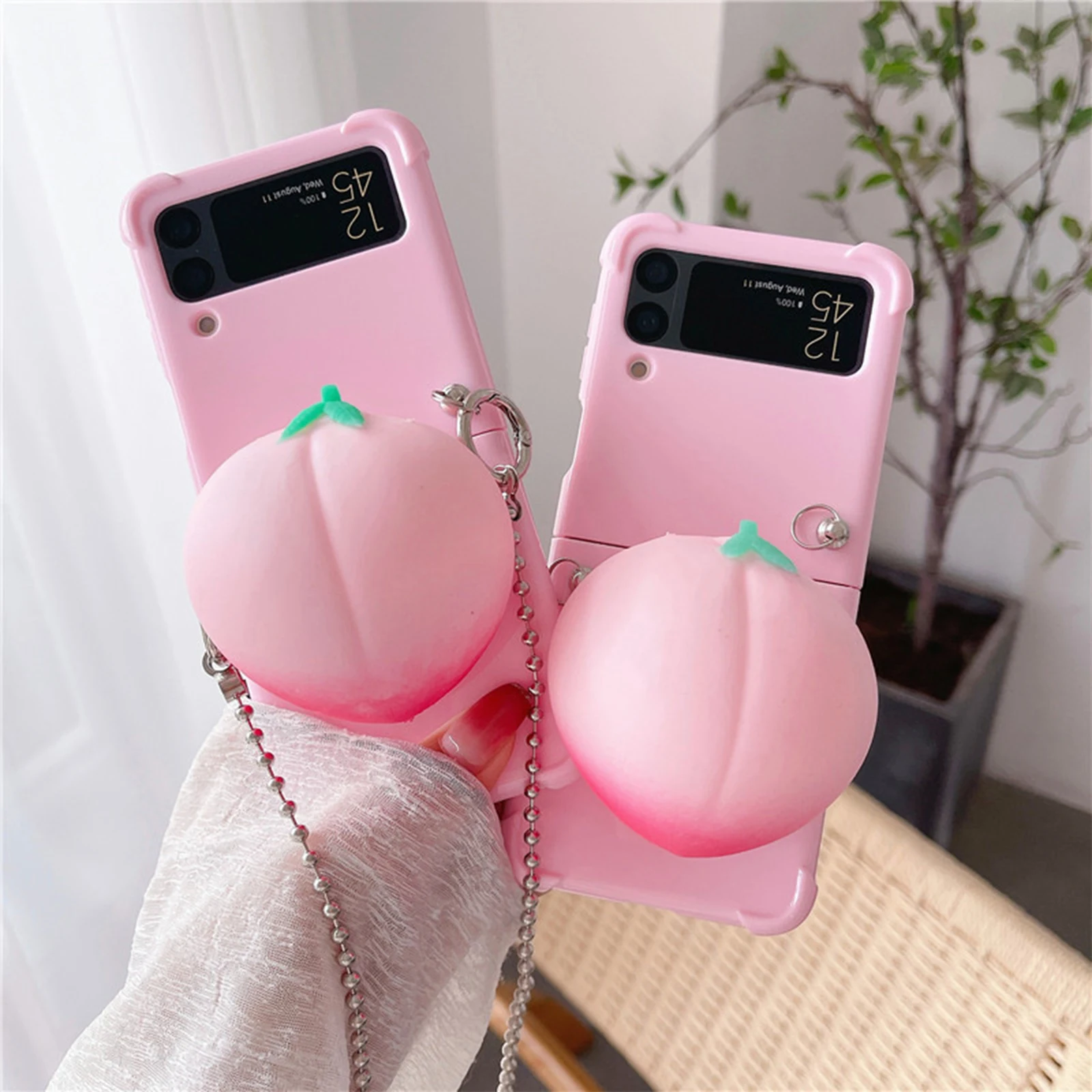 

Folding Phone Case for Samsung Galaxy Z Flip 3 4 5G with Hanging Chain Shockproof Folding Case Soft TPU Phone Protective Cover