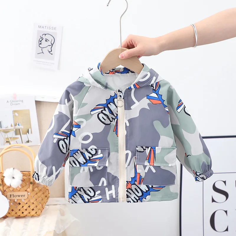 

Korean style Spring Autumn Baby Boys Jakcets Children Windbreaker Coats Zipper Hooded Jacket camouflage Kids boy's Coat 0-5Y