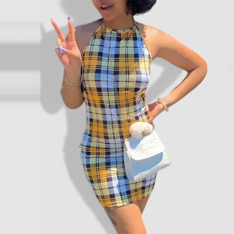 

Sexy Dress Summer Fashion Sleeveless Plaid Print Party Birthday Prom Dresses for Women Y2k Clothes Vacation Streetwear Wholesale