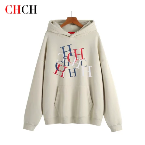 CHCH Warm Oversize Printing Women Sweatshirt 2023 Autumn Winter Casual Fleece Loose Hoodies Soft Comfortable Letter Style Hooded