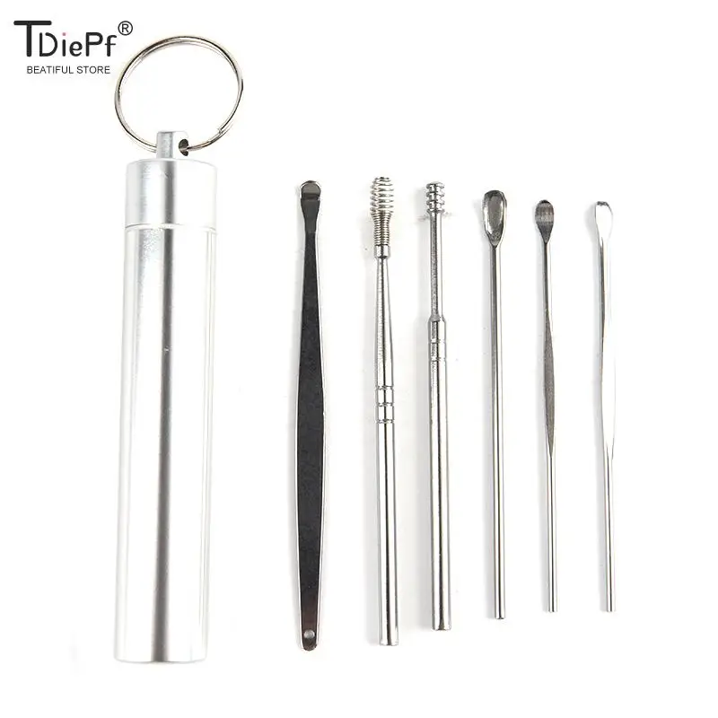 

6pc/Set Stainless Steel Ears Clean Ear Wax Pickers Wax Remover Curette Ear Pick Cleaner Spoon Cleaning Tools Spiral Earpick