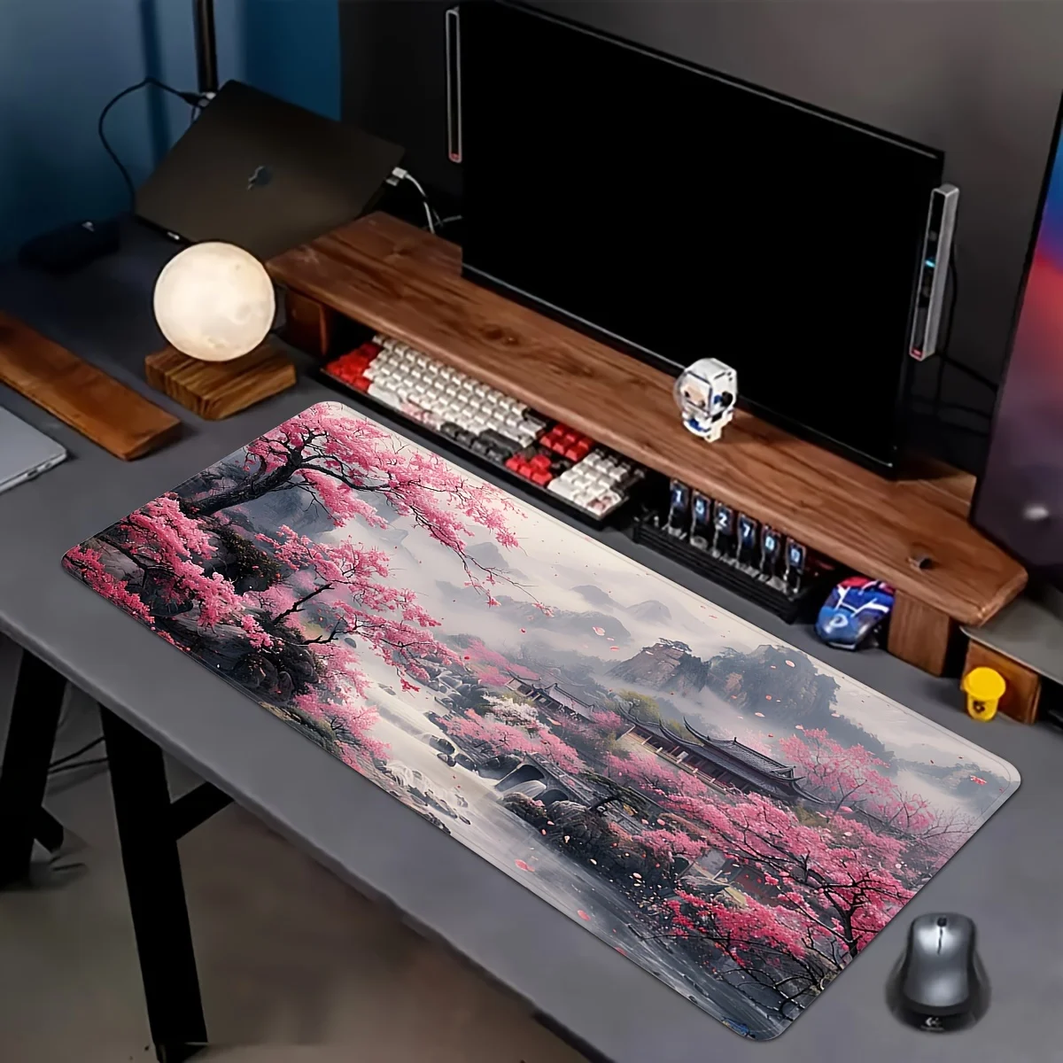 Игровой коврик для мыши с рисунком розового сливы большой размер резиновая