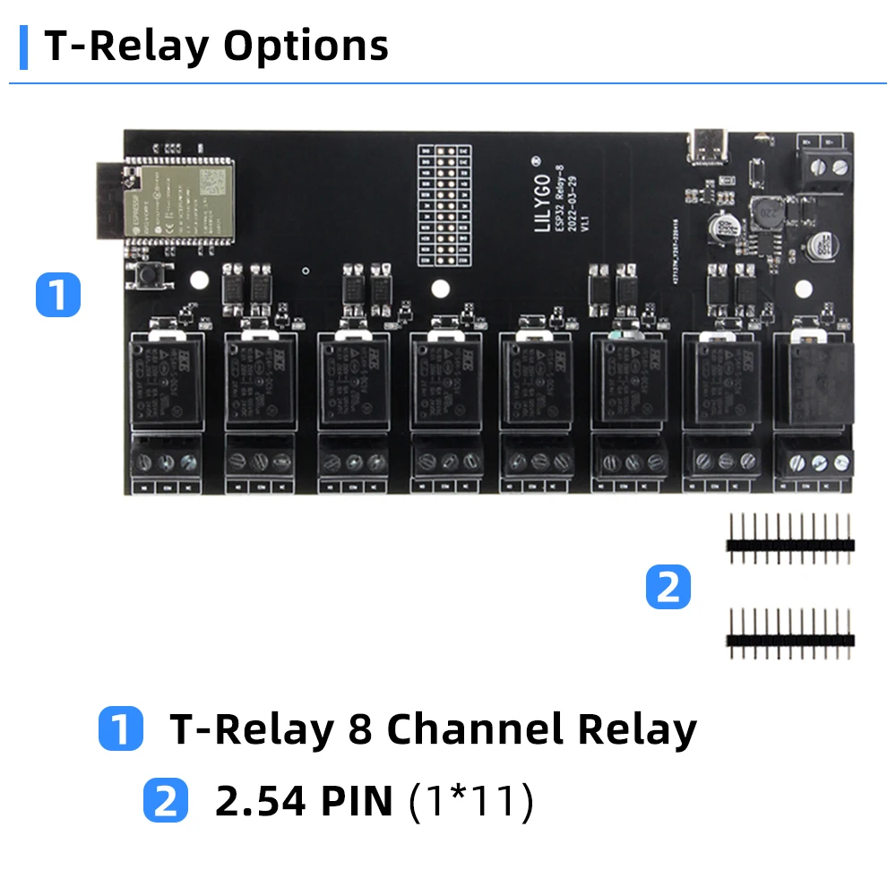 LILYGO®Релейный модуль T-Relay ESP32 5 В 8 каналов с изоляцией оптрона беспроводная плата