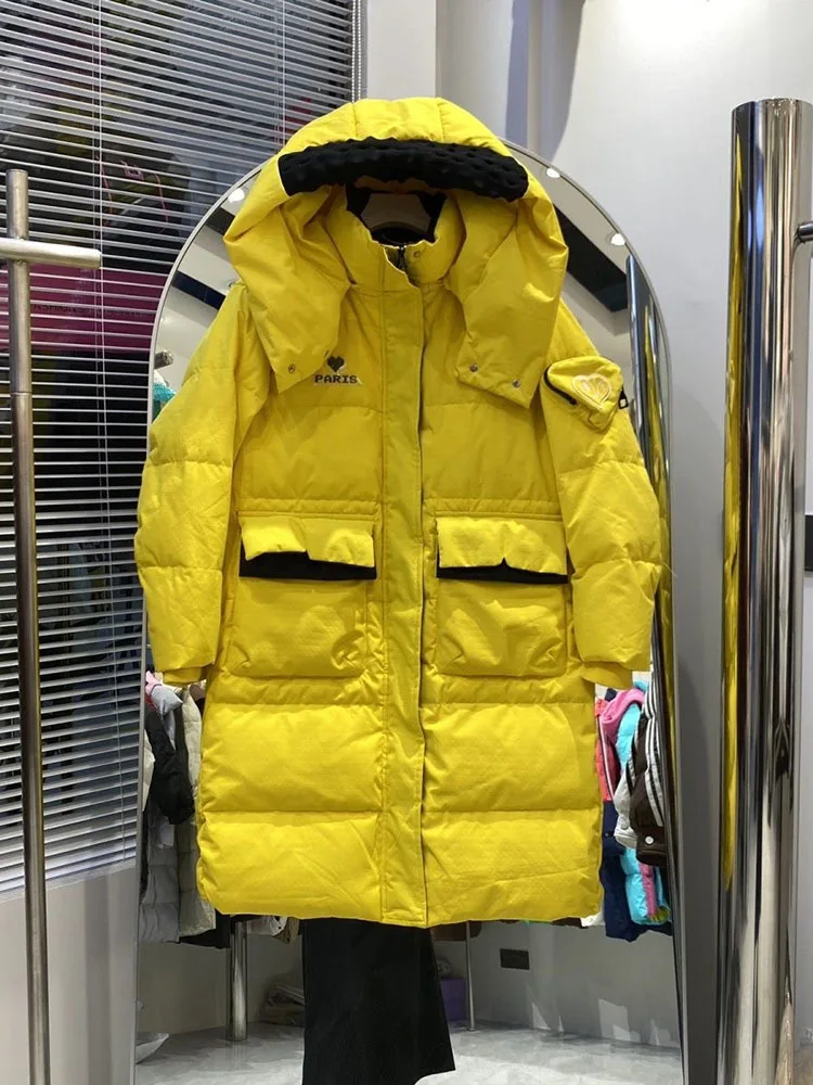 2024 Winter 90% White Duck Down Coat Women Gruba luźna odzież wierzchnia Ciepła kurtka puchowa Parka z kapturem