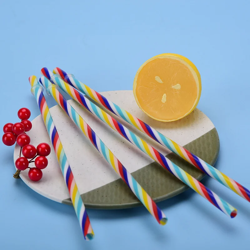 

1PC Plastic Reusable Rainbow Straws Stripe Non-transparent Drinking Straws Eco Cocktail Straw For 16oz 24oz Cups