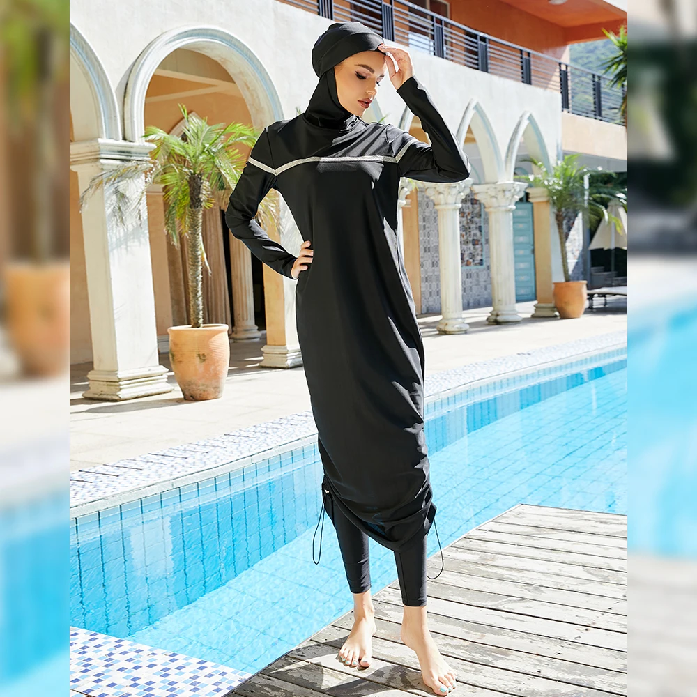 

Burkini 2023 г., мусульманская одежда для плавания, Женский стандартный купальный костюм, сдержанный купальный костюм с полным покрытием, пляжная...