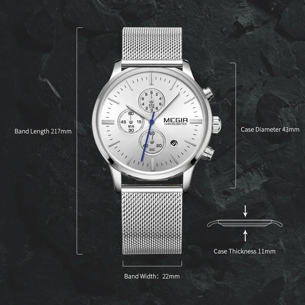 MEGIR кварцевые часы для мужчин наручные из нержавеющей стали роскошные деловые