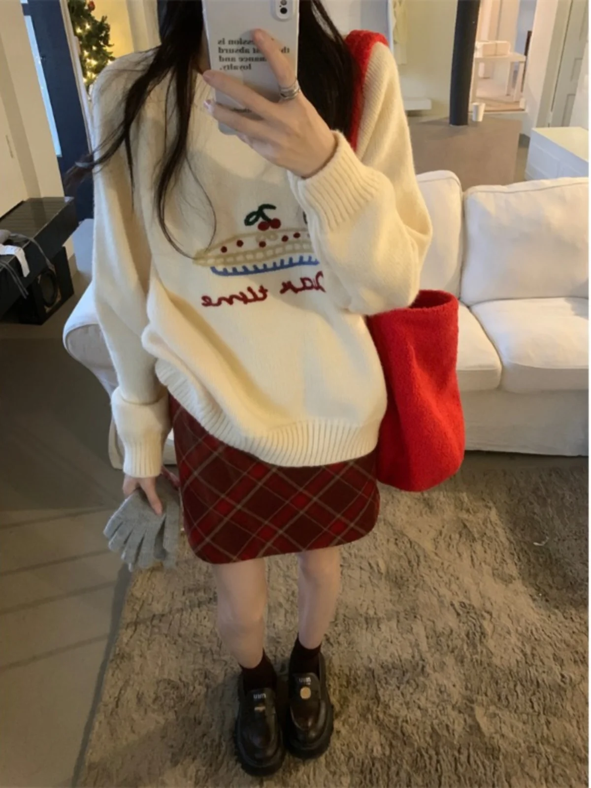 Корейская серия уменьшающий возраст милый жаккардовый вязаный свитер женский