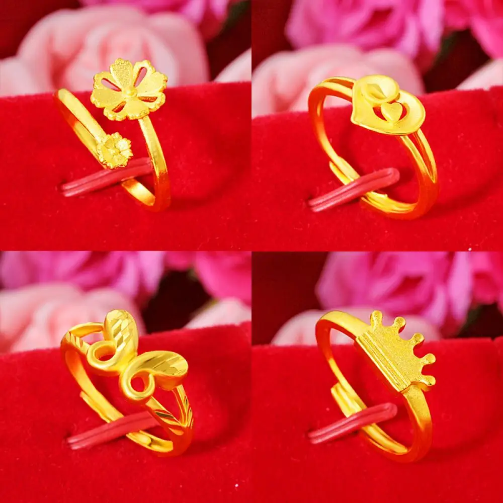 

HOYON Genuine 18k gold color Fresh Gold Crown Ring Women's Flower Butterfly Heart Ring Fine Jewelry for wedding with gift box