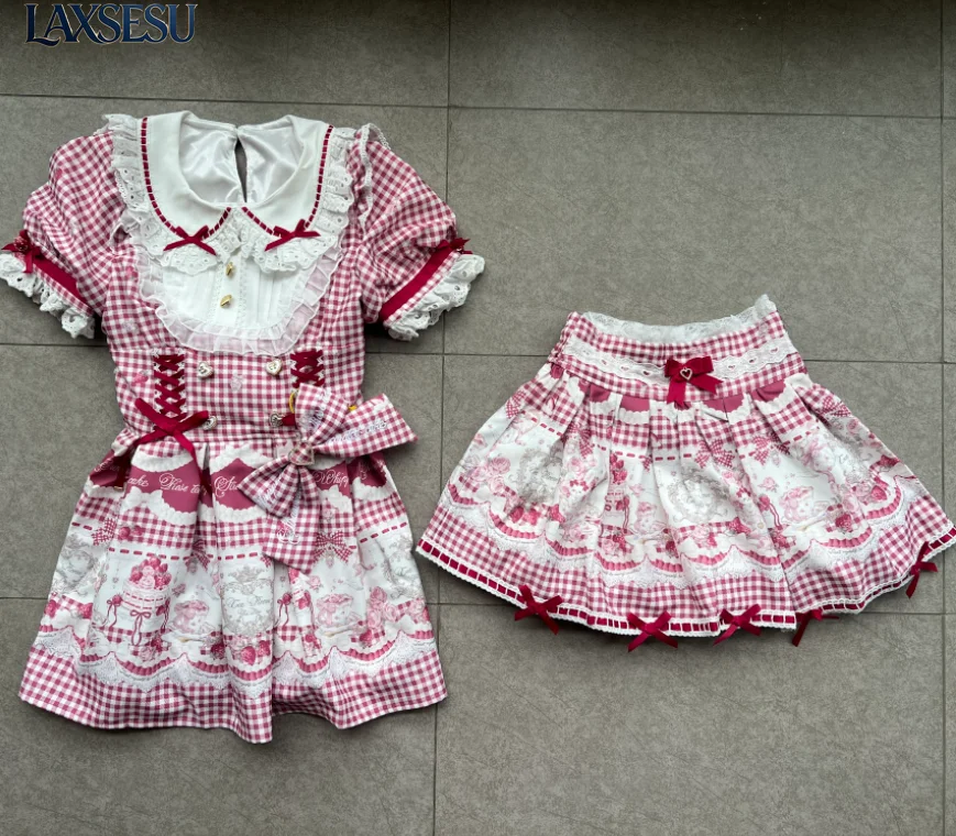 Фото Новинка: Комплект Liz Suit Princess Lolita для девочек, короткое платье с юбкой, японский стиль, 2-х предметный комплект для женщин, летний вариант. №1