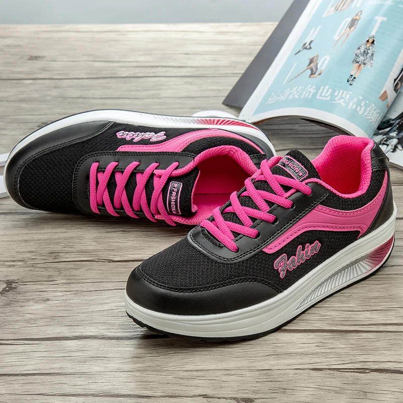 Women Shake Shoes Cushioned Walking Shoes Comfortable Height Increasing Wedge Heel Sneakers