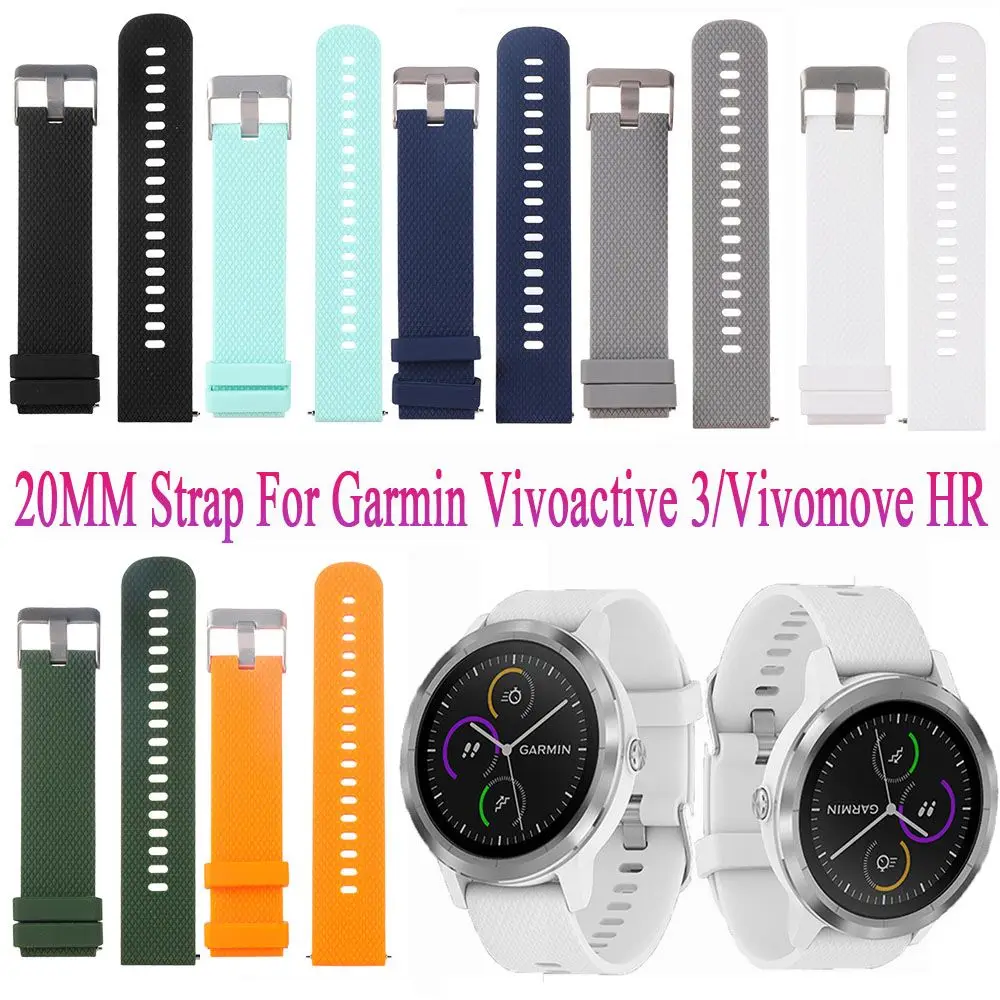 

High Quality New Classic Soft Sport Watch Band 20mm Bracelet Strap Silicone For Garmin Vivoactive 3 / Vivomove HR Accessories