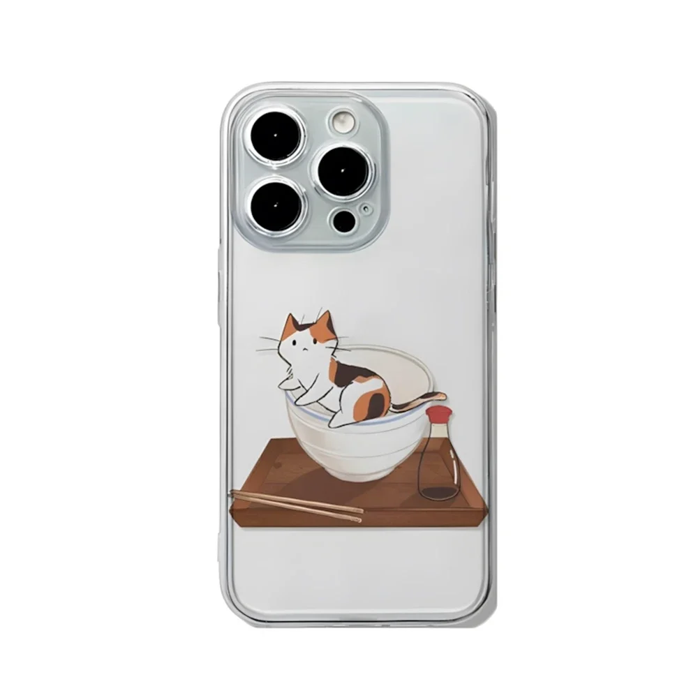 Прозрачный чехол с милым котом в чаше для iPhone 16 15 12 13 мини 11 14 Pro Max XR ультратонкий
