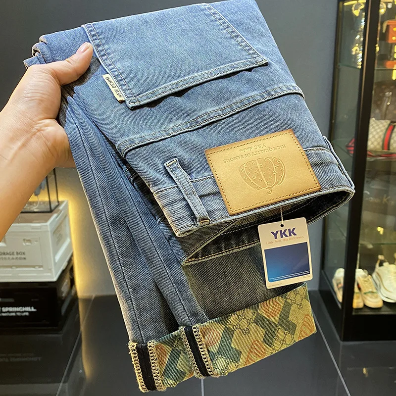 Высококачественные модные брендовые повседневные мужские джинсы с принтом