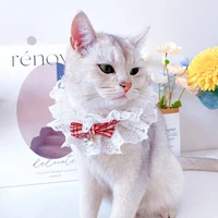 cute cat bandana bibs plaid breathable bib fashion dogs bows lace bibs cat saliva towel for small cats dogs collars accessories