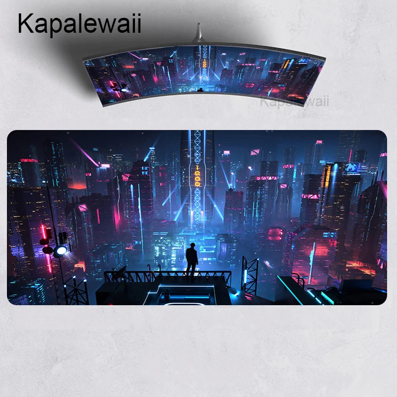 

Deskmat XXXL Mouse Pad Neon City Night Personalized Table Mat 900x400mm Black Mause Pad Company Mause Mats Pink Mous Carpet Run