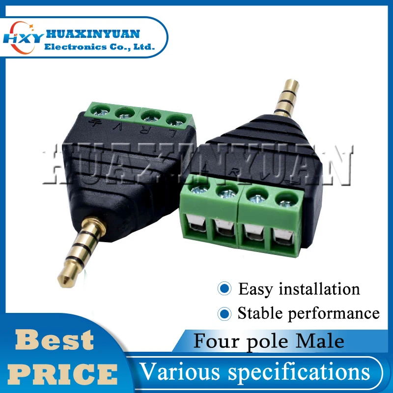 

1pcs/Lot 3.5mm 4 Pole Stereo Male to AV Screw Terminal Stereo tools Video AV Balun Jack 3.5 mm male 4 pin Terminal Block Plug