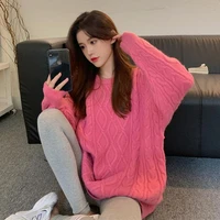 autumn and winter new style lazy wind loose simple fashion trend leisure solid color all match plus velvet thick knitted sweater