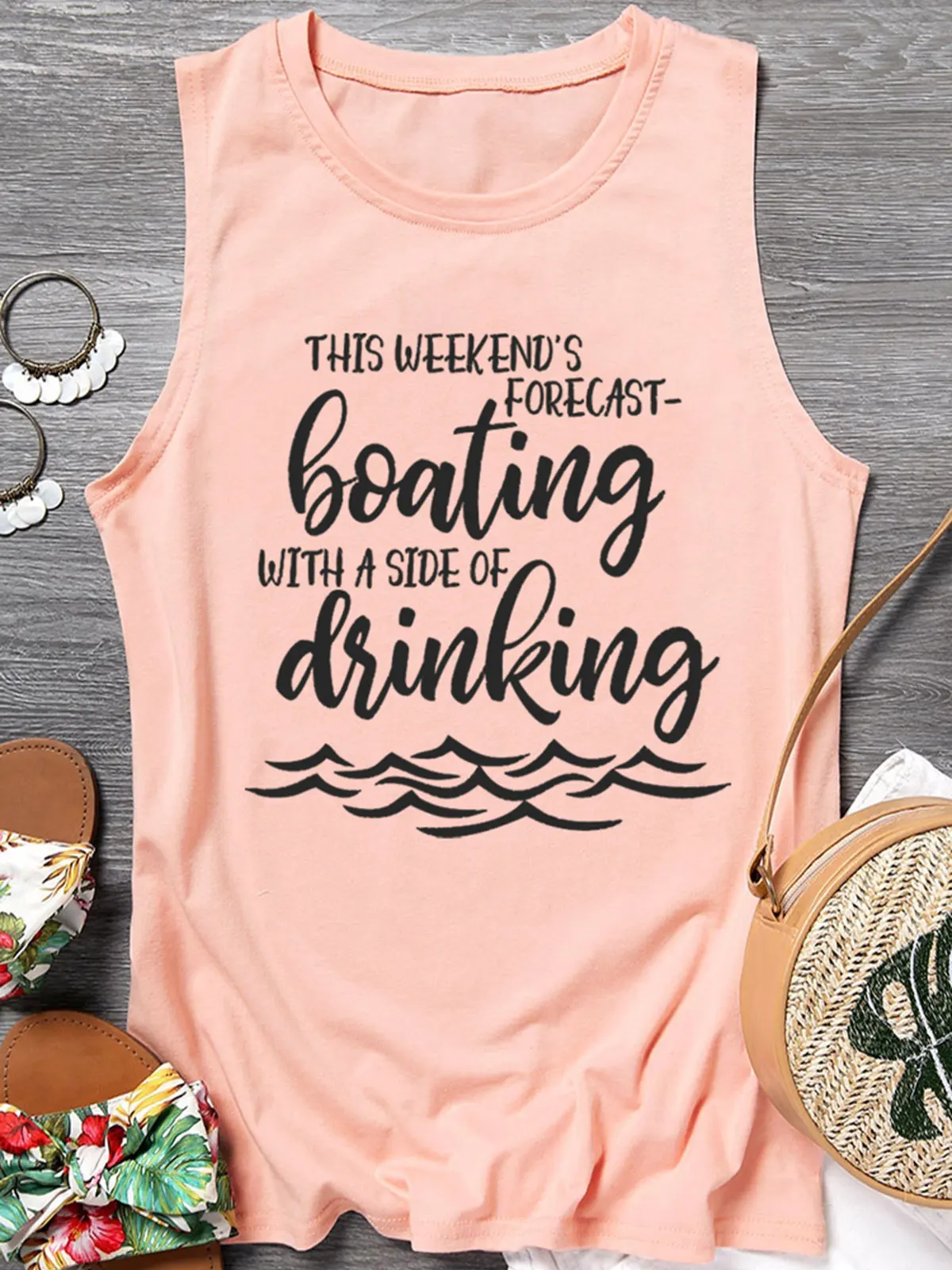 

2023 Summer This Weekend's Forecast Boating With A Side Of Drinking Tank Tops For Women Clothes O Neck Aesthetic Cozy Streetwear