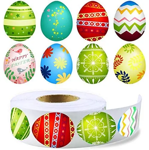 

Happy Easter Sticker 1.5 Inch Oval Easter Egg Stickers for Envelope Gift Cards Seals Label 50-500pcs for Kids Games DIY Decors
