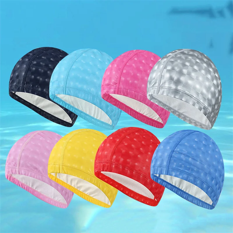 

Men Women PU Coating Fabric Swim Cap Crystal Swim Pool Protect Ears Long Hair Adults Waterproof Swimming Bathing Caps Diving Hat