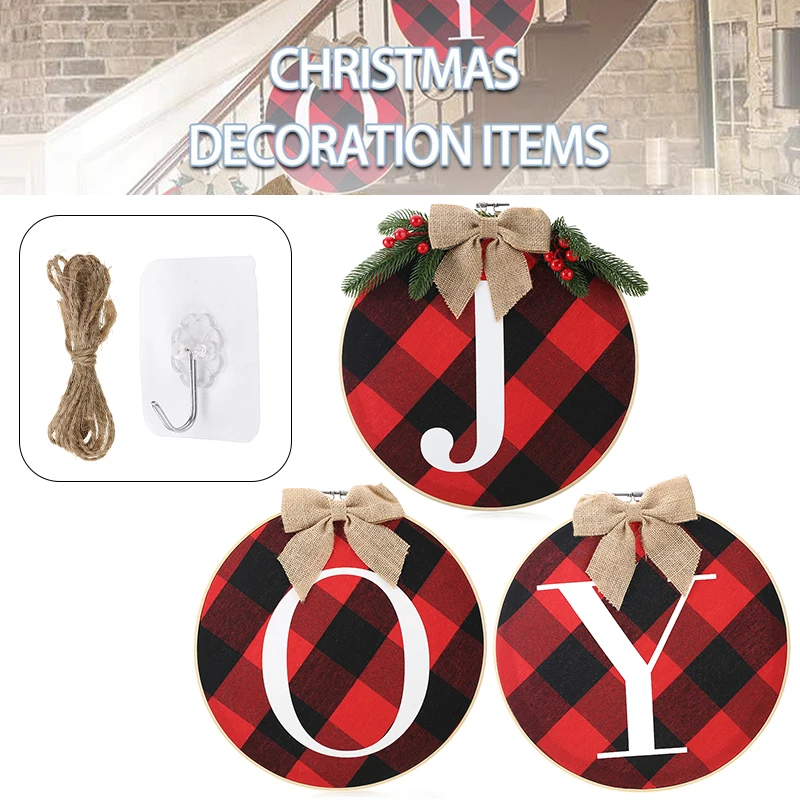 

Рождественское украшение, венок с надписью «Joy», клетчатая гирлянда, декор для рождевечерние НКИ, дома и улицы, настенные украшения, Рождественский венок