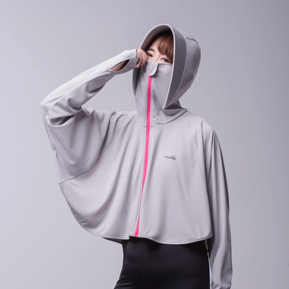 

US Stock OhSunny Outdoor Cycling Face Cover Anti UV Loose Light Sun Protection Coats Hooded Solid Color Long Batwing Sleeve