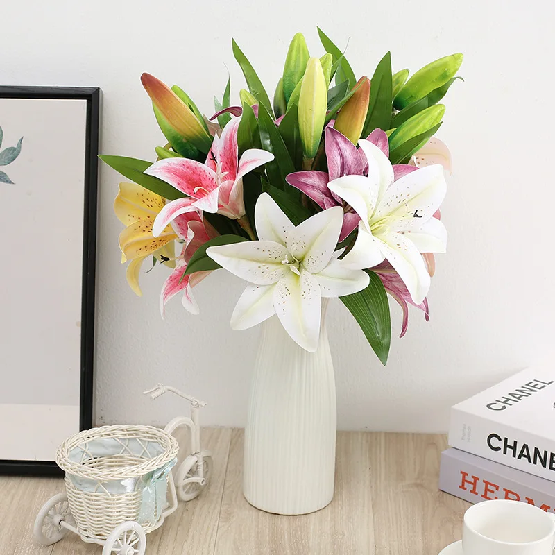 

Single Lily Artificial Flower with Bud Branch Wedding Decor Home Hotel Restaurant Office Outdoor Garden Decoration