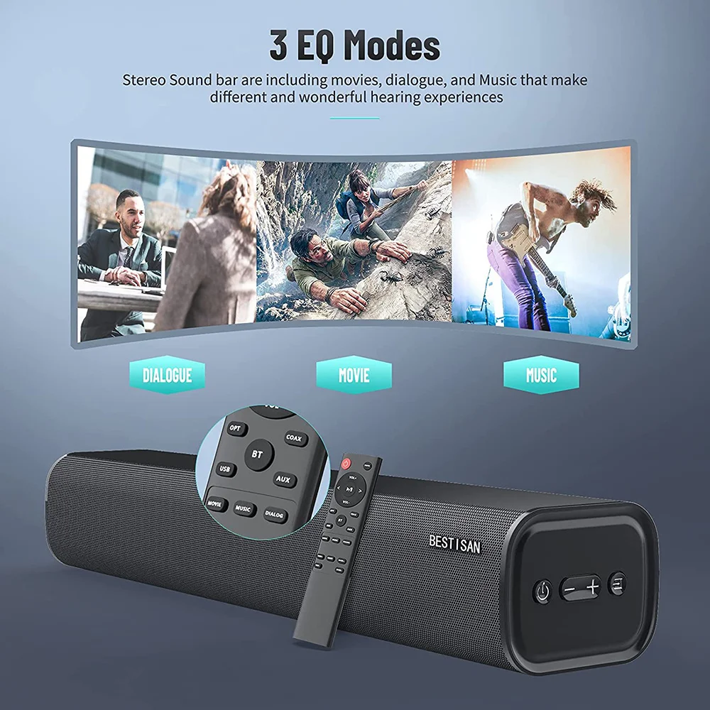 

60W Soundbar HiFi Speaker 2.0 Home Theater Sound System Bluetooth Speaker Subwoofer Sound bar Support USB Optical Coax For TV PC