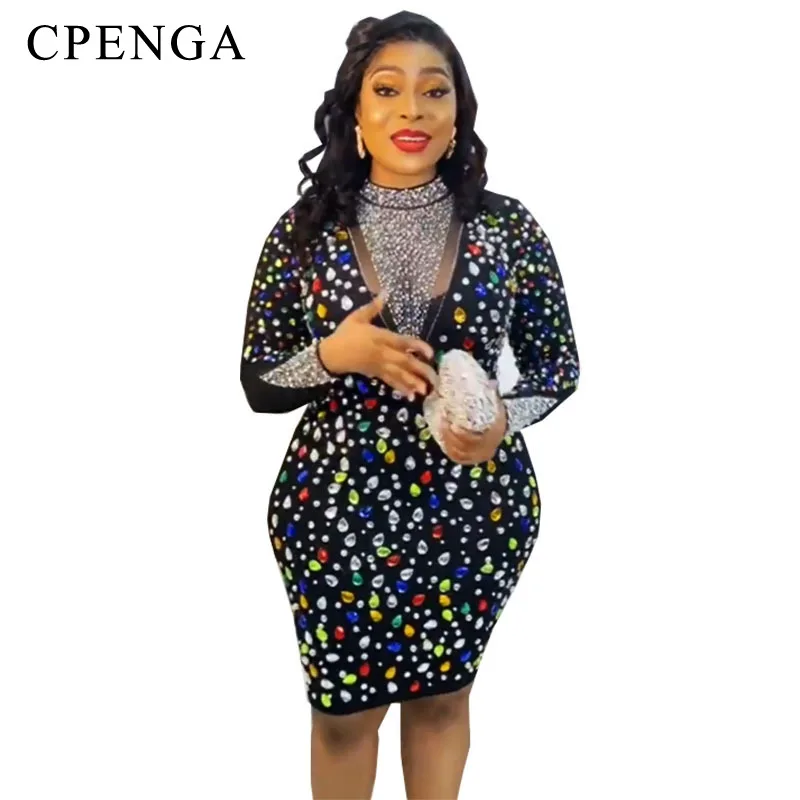 

2023 Luxury African Diamond Dress for Women Elegant Lady Wedding Evening Dresses Summer Femme Sexy Party Bodycon Gown Plus Size
