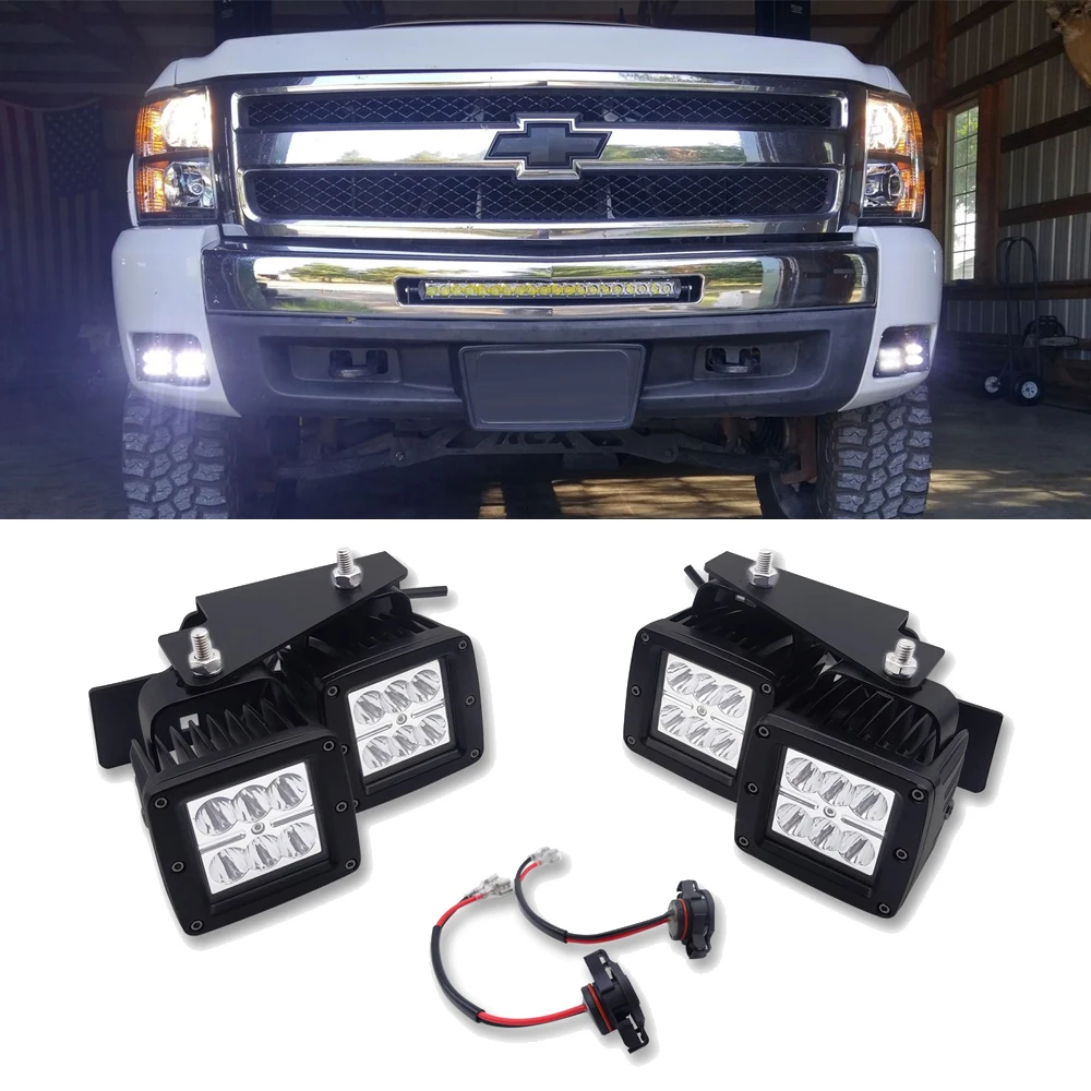 Bumper Hidden LED Fog Light Mounting Bracket Kit For 2007-2013 Chevy Silverado 1500 and 2007-2010 Chevrolet Silverado 2500 3500