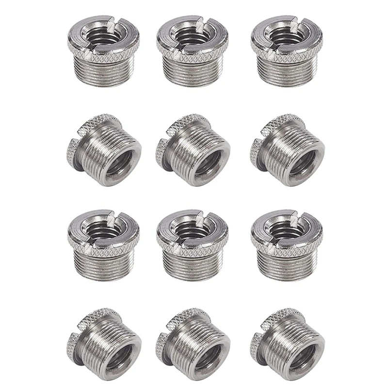 

12 Pcs 5/8 Inch Male To 3/8 Inch Female Mic Converter Threaded Screw Adapter With Knurls For Microphone Stands Mounts
