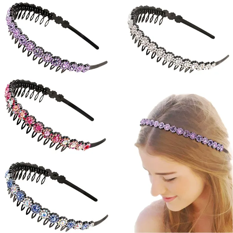 

Unisex Alice Hairband Bezel Headband Men Women Sports Hair Band Hoop Top Metal Double Bangs Flower Rhinestone Hair Accessories