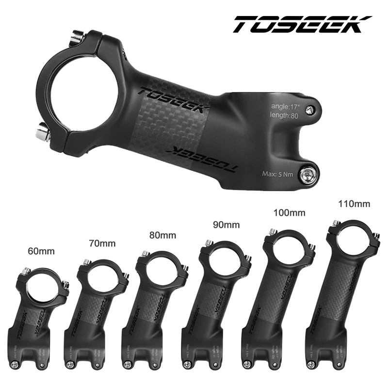

Toseek 31.8mm Stem Carbon Fiber Bicycle Handlebar Stem Ultralight 10/17/25/35 Degree MTB Power 70/80/90/100mm Bike Table