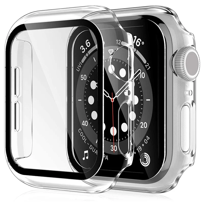 

Стекло и крышка для Apple Watch Чехол 45 мм 41 мм 44 мм 40 мм 42 мм 38 мм защита для экрана бампер для iWatch аксессуары серии 7 6 SE 5 4 3
