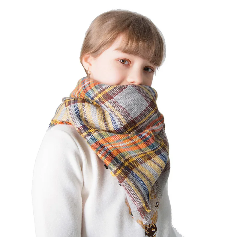 

Thick and Warm Autumn and Winter Cashmere-like Children's Plaid Square Scarf Triangle Scarf Women Shawl