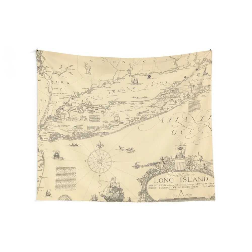 Карта Нью-Йорка Старый Длинный Остров (1925) Винтажный гобелен Nassau &amp Suffolk New York Atlas