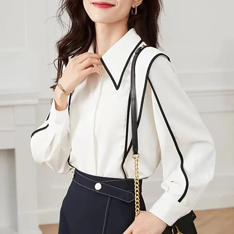 Новая женская рубашка с отложным воротником и длинным рукавом белая блузка