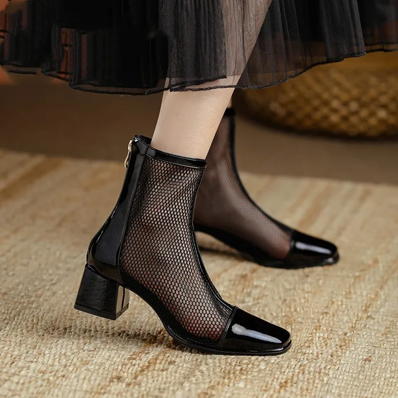 

Новинка, модные женские сетчатые дышащие ботинки BCEBYL, летние женские ботинки, сексуальные женские сандалии с вырезами, босоножки на массивном каблуке