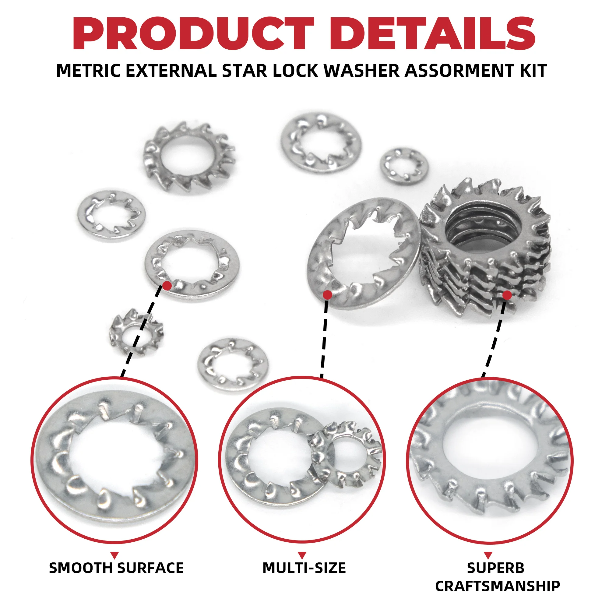 500 шт. метрические комплекты с внутренними и внешними зубчатыми шайбами M3 M4 M5 M6 M8