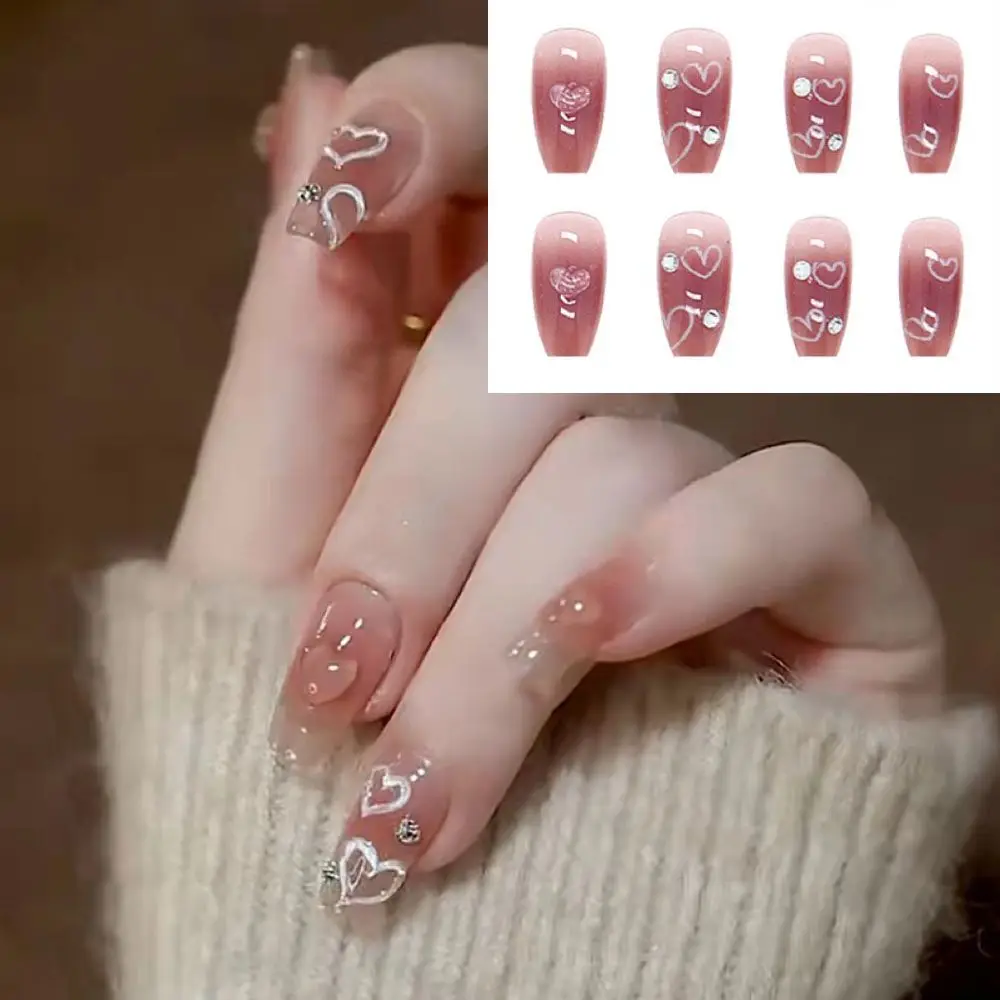 

Detachable Save Time Fake Nails Nail Patch Tools DIY Manicure Patch Love Heart Shaped False Nails Rhinestones