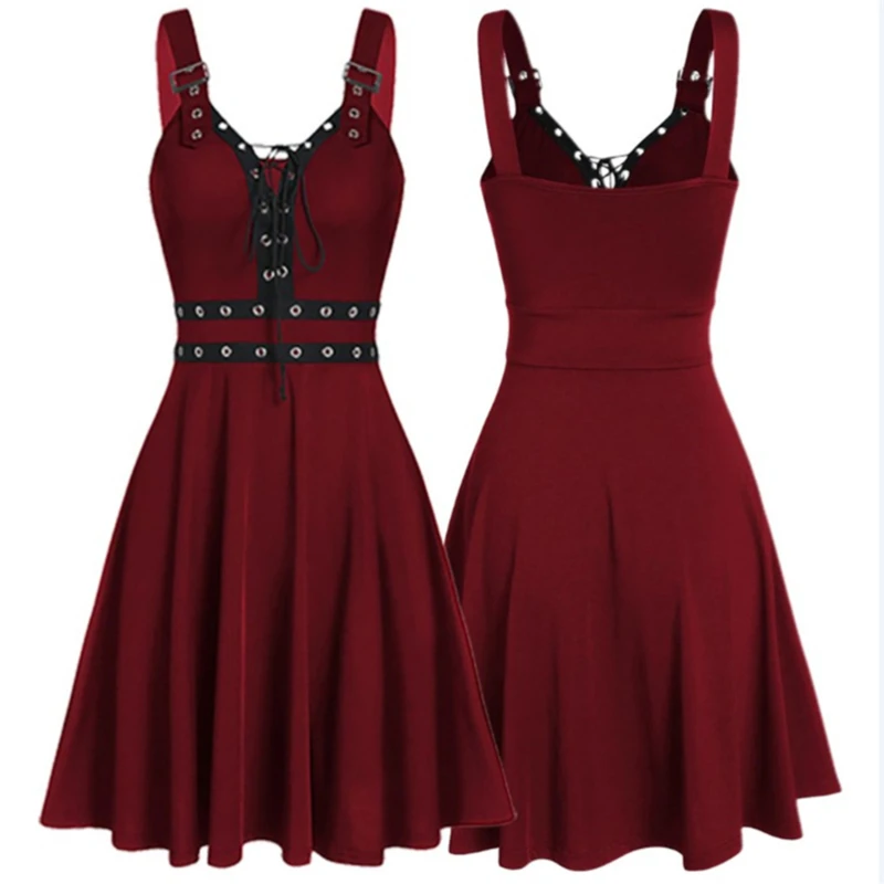 

Women's Gothic Punk Sleeveless Strap Sling Dress Elegant Strap Backless Sexy Party Strapless Dress