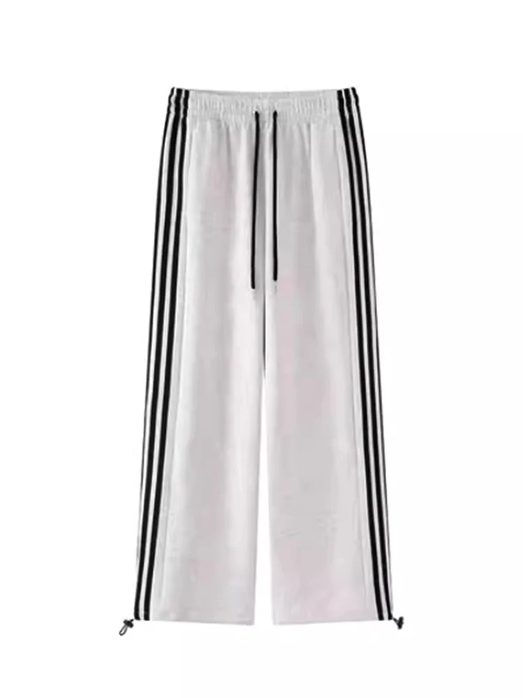 Plus Size Two Pants Corner Stripe Autumn New Slimming Gray White Sweatpants Women Loose Lazy Plus size Chubby Girl Casual