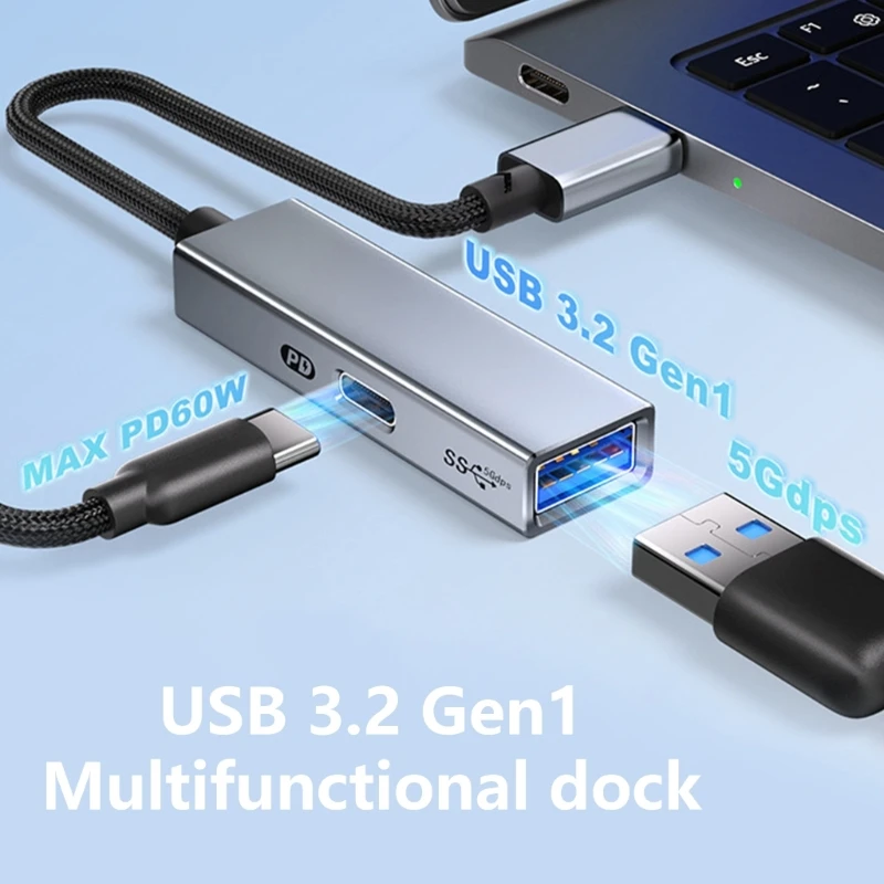 DXAB 2 в 1 USB C OTG адаптер для зарядки 3.2 Gen разветвитель PD60W кабель быстрой 5 Гбит/с