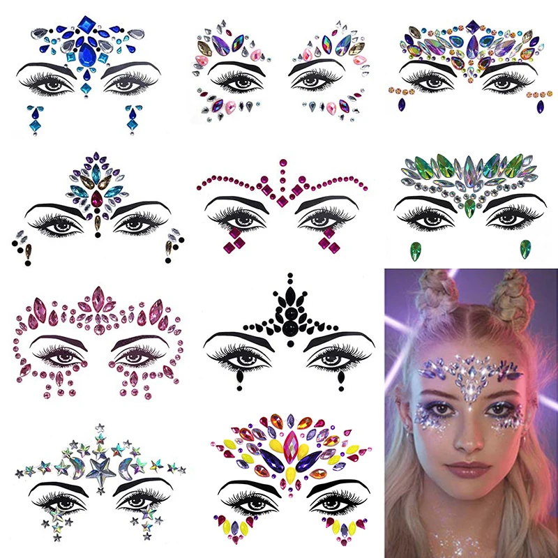 Блестящие 3D драгоценности стикер для лица модные глаза Кристальные драгоценные