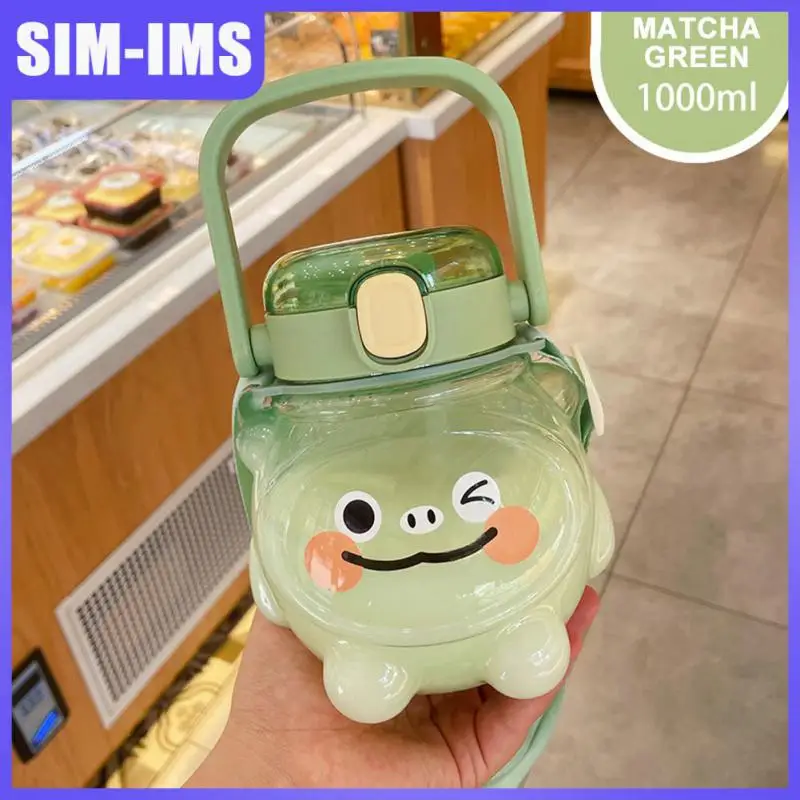 

Cartoon Water Cup Candy-colored Large-capacity Straw Cute Children Bear Double Drink Summer Fat Pier Strap Portable Plastic Cup