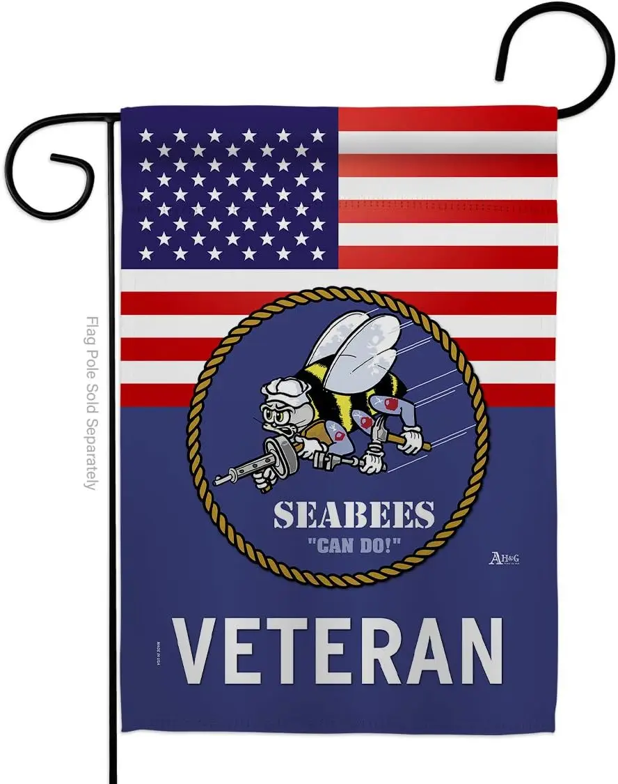 Темно-синий садовый флаг США Seabees Veteran Armed Forces USN Seabee United State American Military Retire