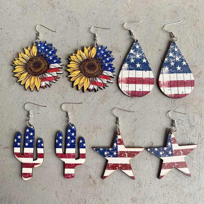 

American Flag Printed Wood Uncle Sam Top Gat Earrings for Women Patriotic 4th of July Memorial Day Earrings Independence DayGifs