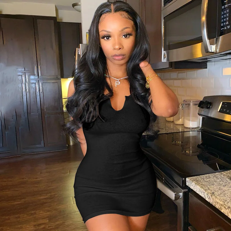 

Платье женское хлопковое облегающее без рукавов, эластичный модный однотонный белый мини-сарафан с V-образным вырезом для фитнеса, уличная ...