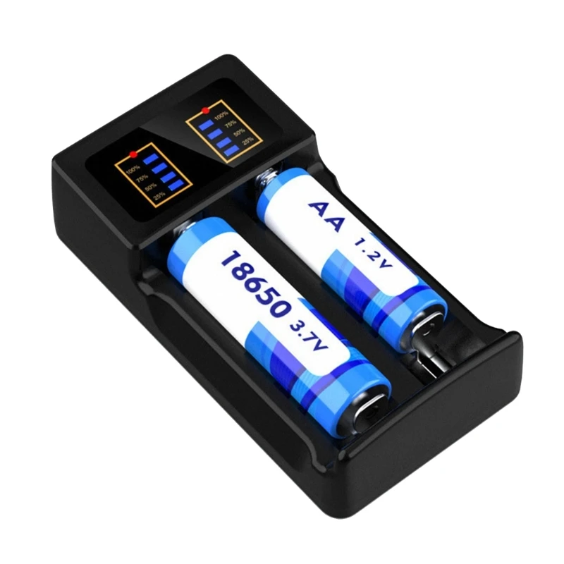 

2 Slot Battery USB LCD Charging for Rechargeable Batteries lithium 18650 21750 21700 Battery Charging Holder